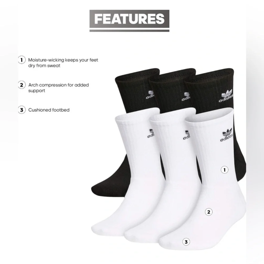 Adidas Originals Trefoil Cushioned Crew Socks 6 Pairs